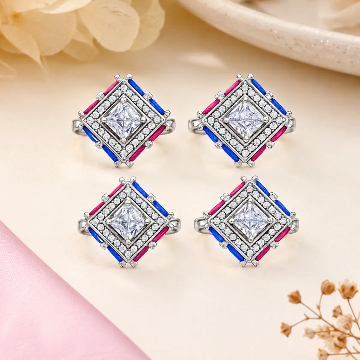 925 Sterling Silver A Toe Ring Pair Of 2 Geometric Square Inspired Designer Pattern For Women